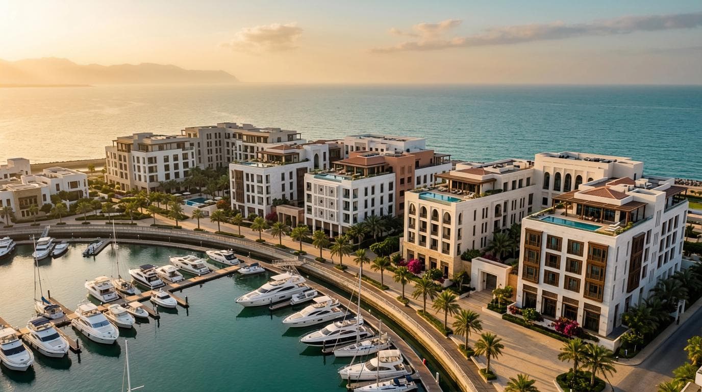 Al Mouj Muscat marina district — Gulf luxury real estate corridor in Oman