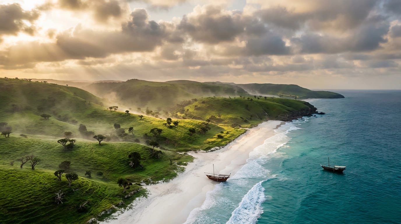 Salalah coastline during Khareef monsoon season — Dhofar emerging luxury corridor