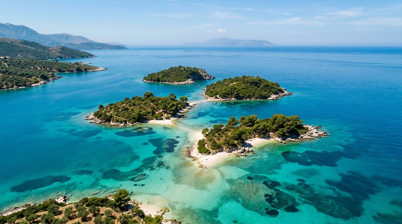 The four islands of Ksamil at the strait of Corfu