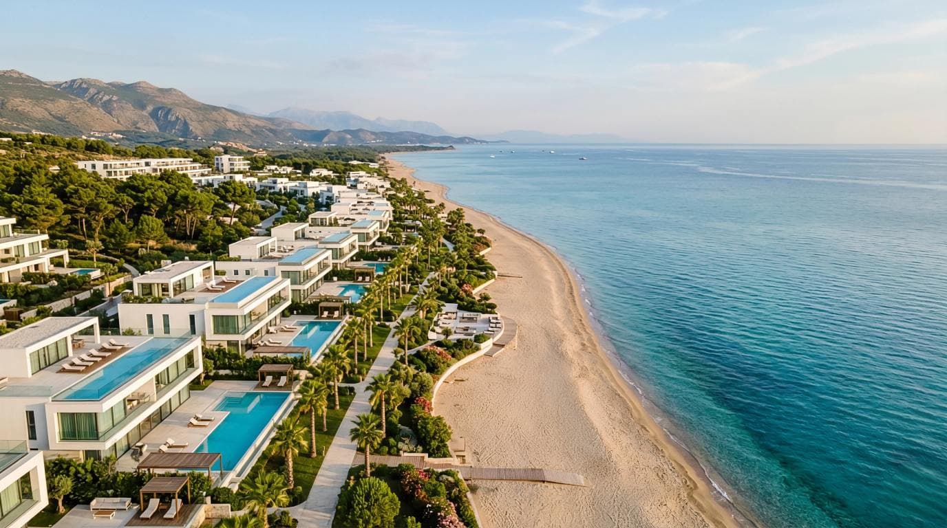 Lalzit Bay coastline north of Durrës — emerging branded residence corridor