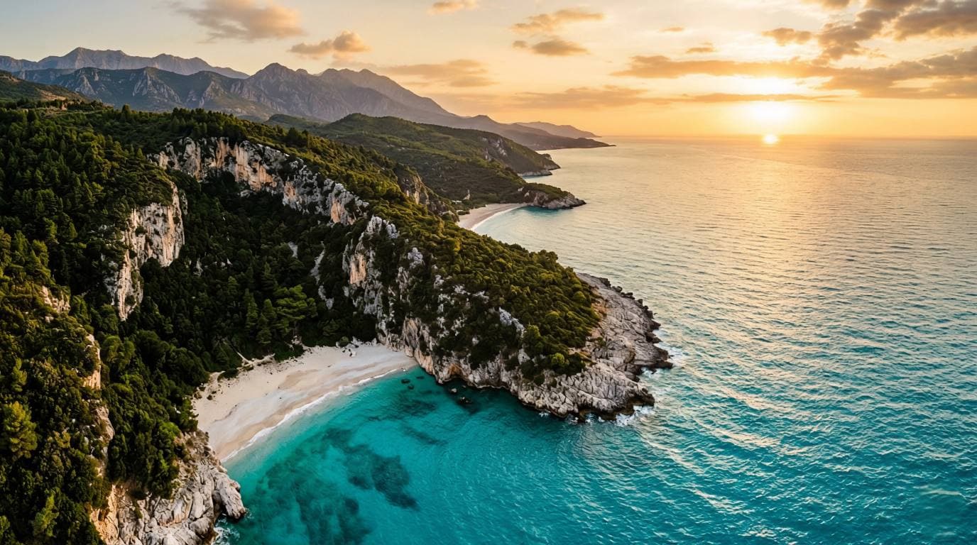 Sazan Island and Karaburun Peninsula at the entrance of Vlora Bay